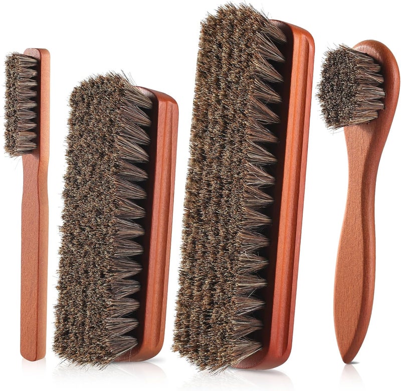 YEHFHSU 4 Pcs Shoe Brush, Boot Brush, Horse Hair Brush for Leather, Shoe Polish Brush, Professional Leather Shoe Care Brushes, Horsehair Shoe Shine Brush Cleaning Brush Care Clean Dauber Applicators - Image 1